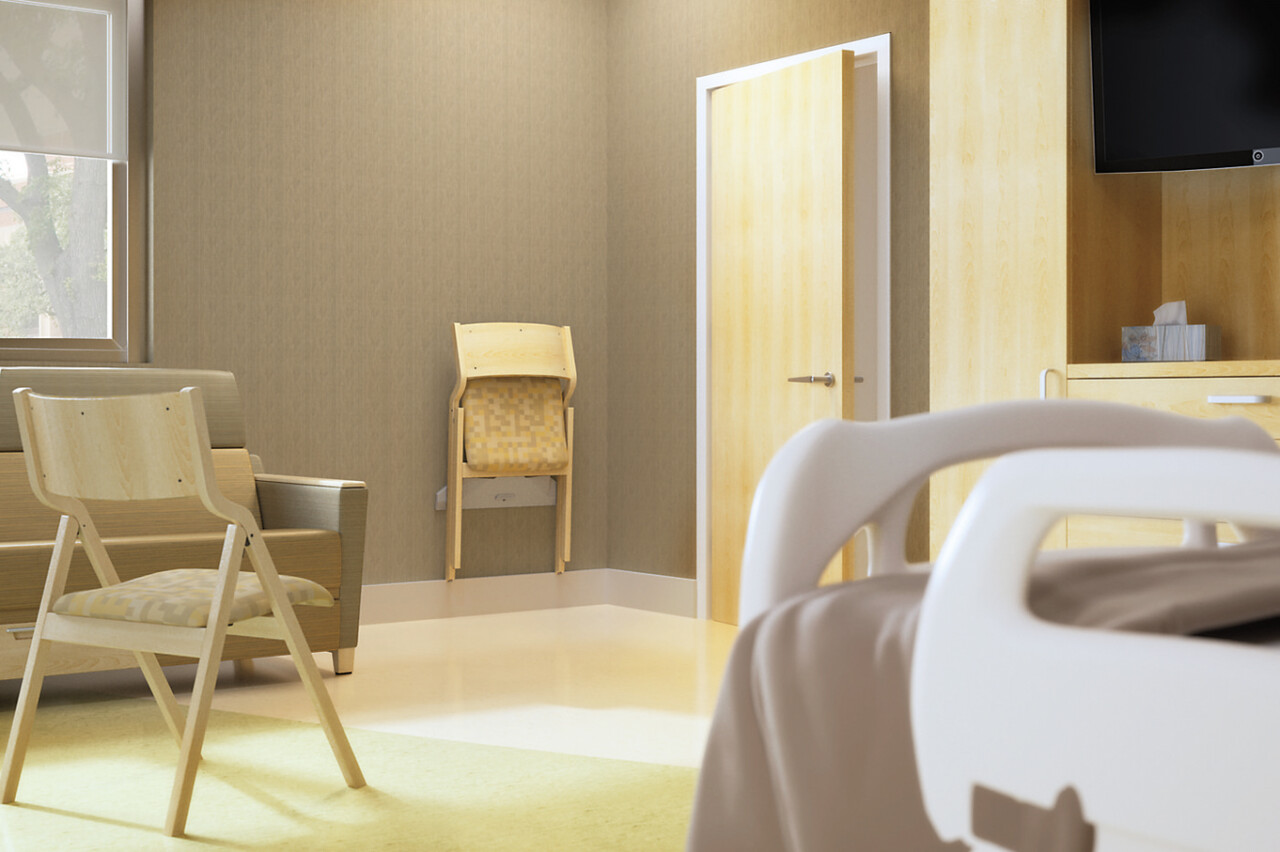 Plyfold Smartrail and Allay Sleep Sofa in Patient Room