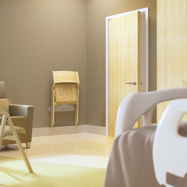 Plyfold Smartrail and Allay Sleep Sofa in Patient Room
