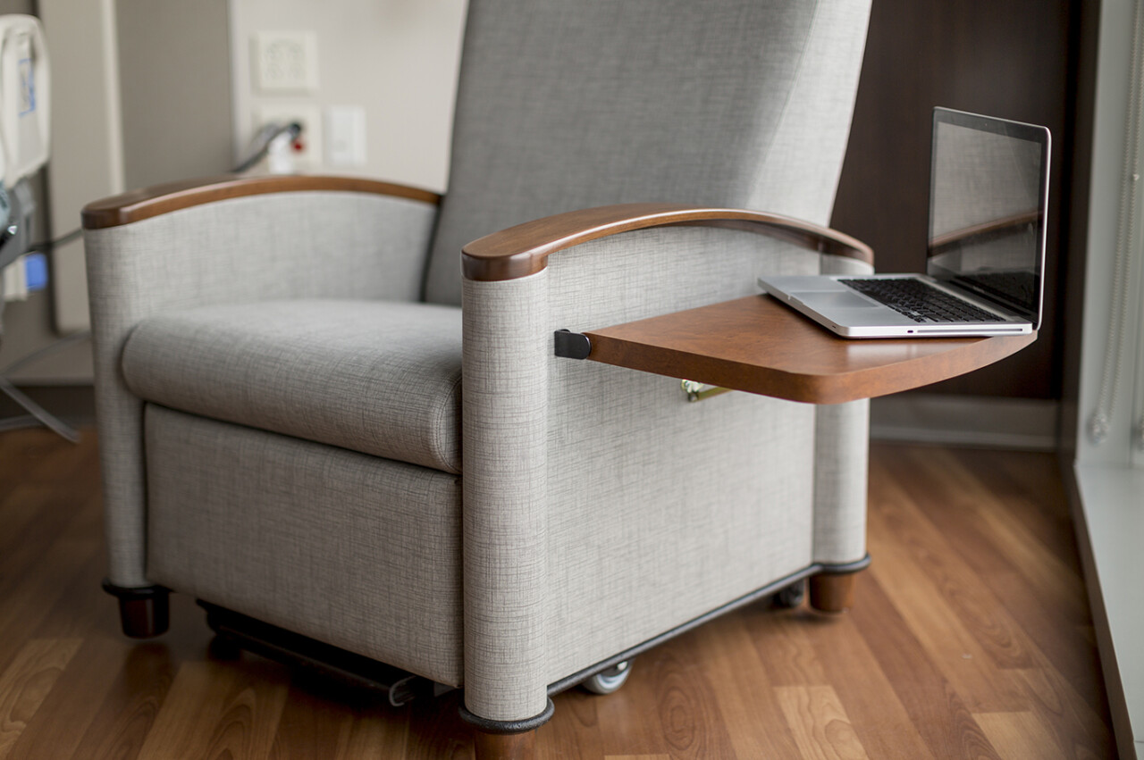 Cove recliner flip table in patient room