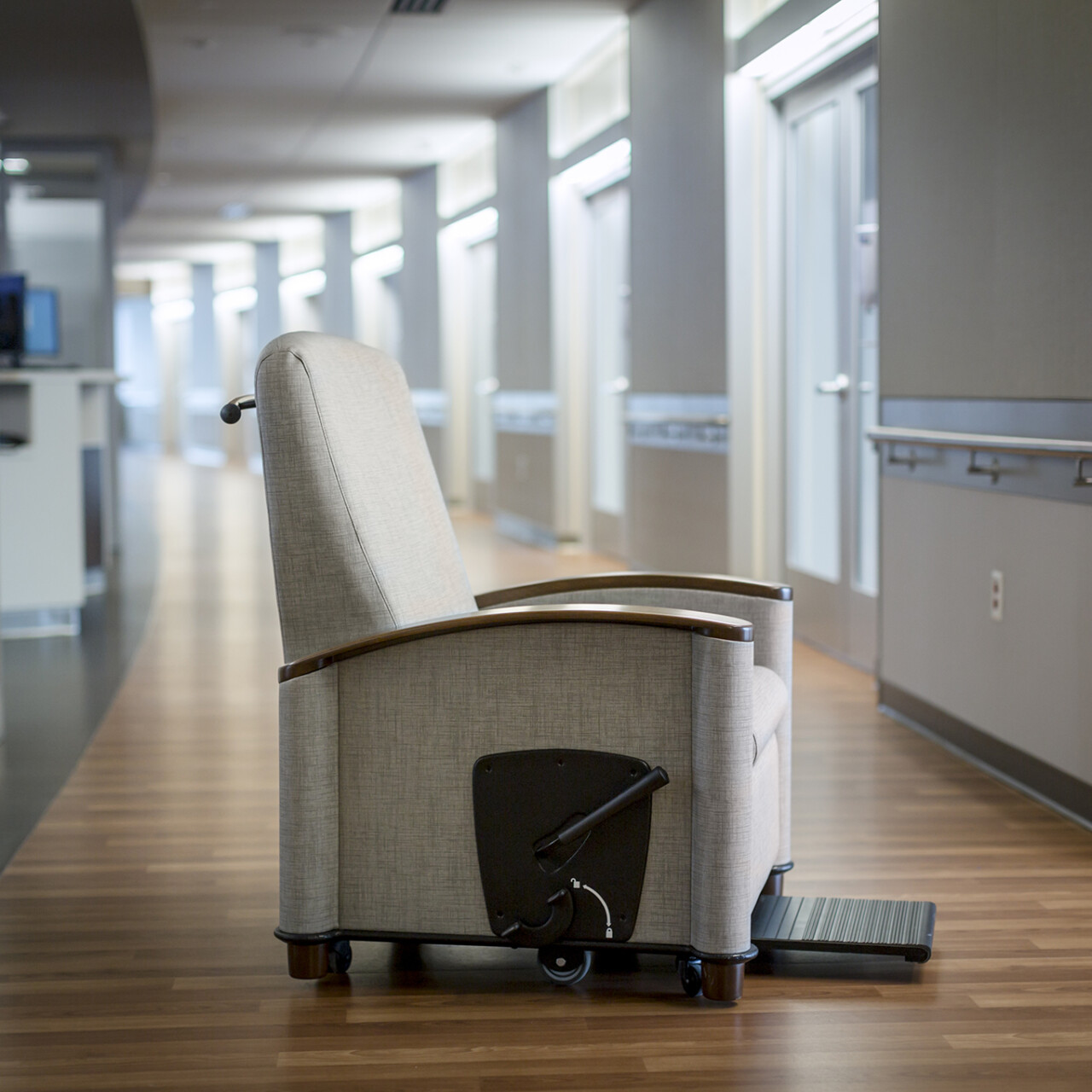 Cove recliner footrest in corridor